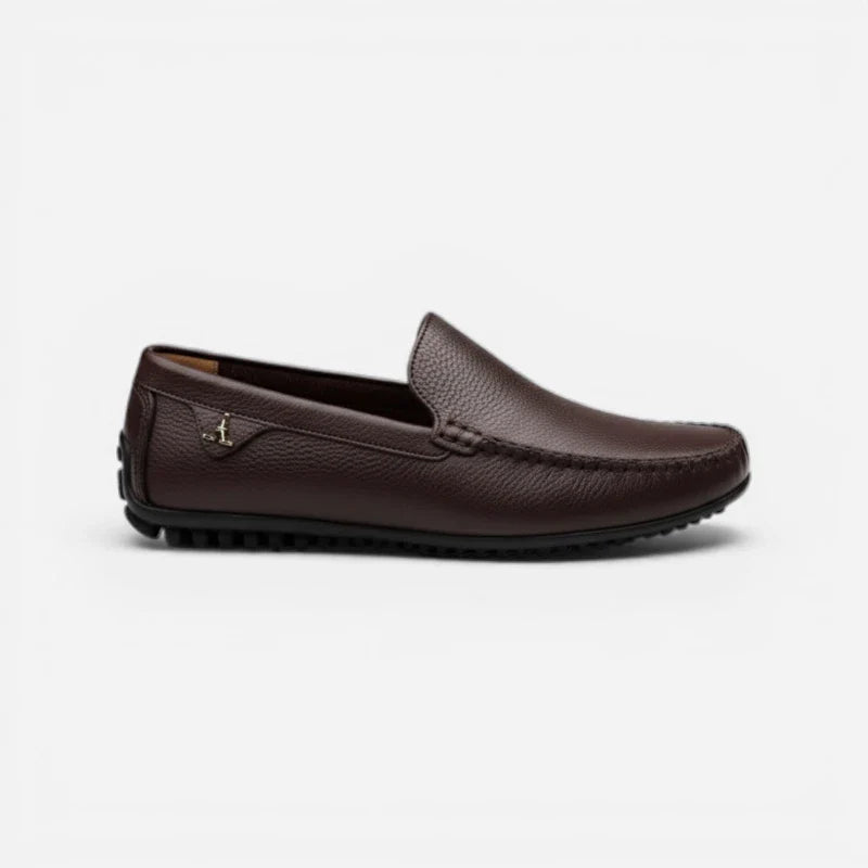 Mocassin En Cuir Véritable Marron Avec Badge Doré Pour Bateau Homme